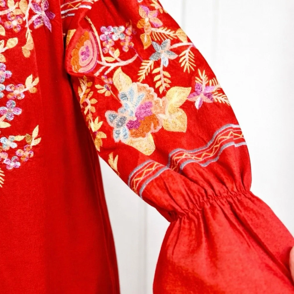 Free People Fleur Du Jour Enchanted Garden Off Shoulder Embroidered Dress XS💛